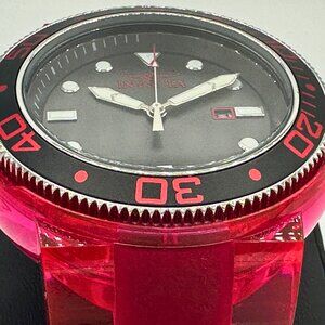 BRAND NEW Invicta Pro Diver 51mm Black Dial Transparent Watch Red Poly Strap